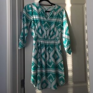 3/4 Sleeve Green & White Dress
