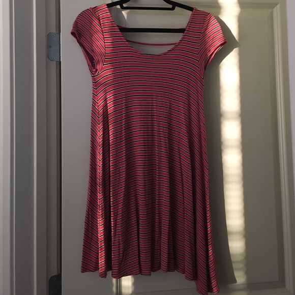 Red & Black striped swing dress w strappy back
