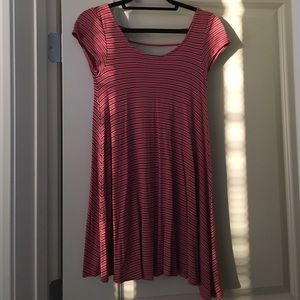 Red & Black striped swing dress w strappy back