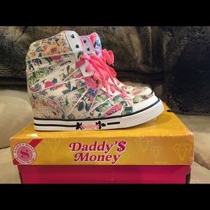 daddy's money hidden wedge floral high top shoes
