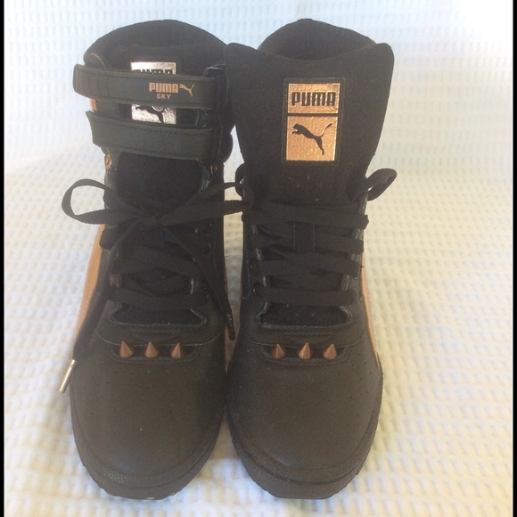 Black and Gold Puma wedge Sneakers