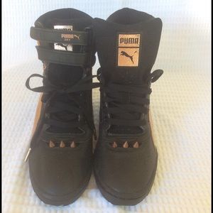 Black and Gold Puma wedge Sneakers