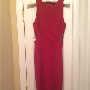 Red below knee hem dress