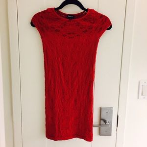 BEBE Lace Bodycon Dress - Red