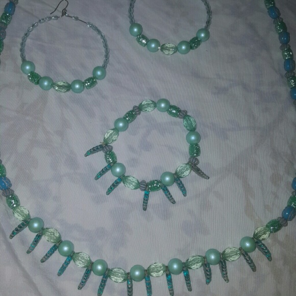 Necklace with earrings hoops and bracelet