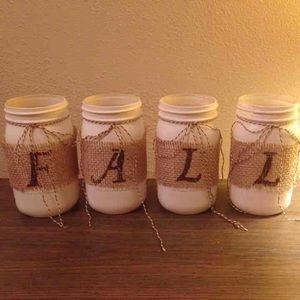 Handmade decorative quart size fall Mason jar set