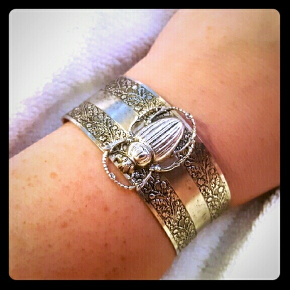 Adjustable Silver Cuff  Scarab