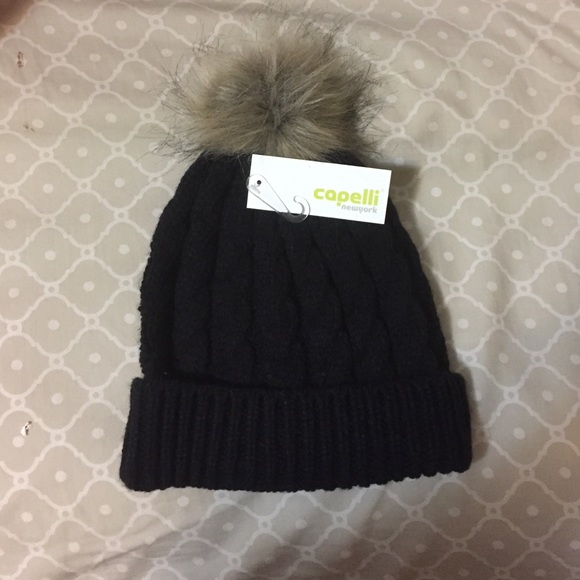 Knit Beanie with Faux Fur Puff