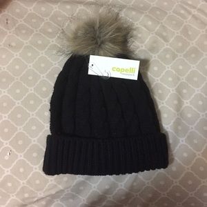 Knit Beanie with Faux Fur Puff
