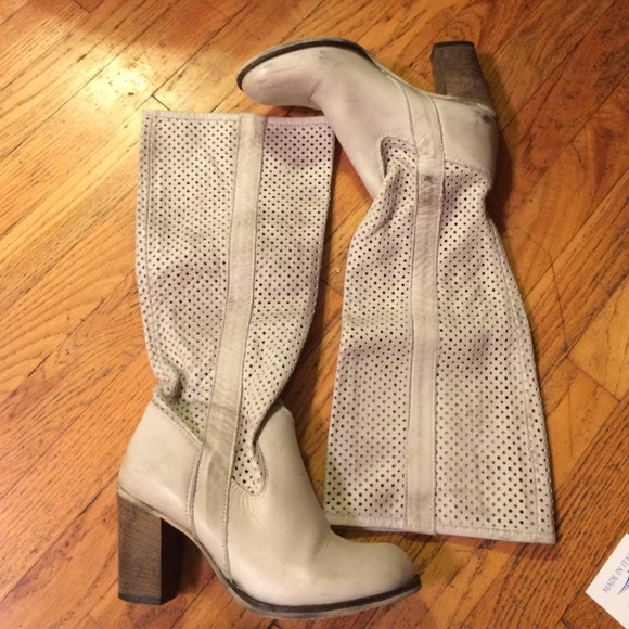 Italian made light grey perforated leather boots