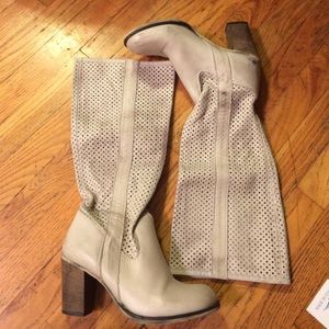 Italian made light grey perforated leather boots