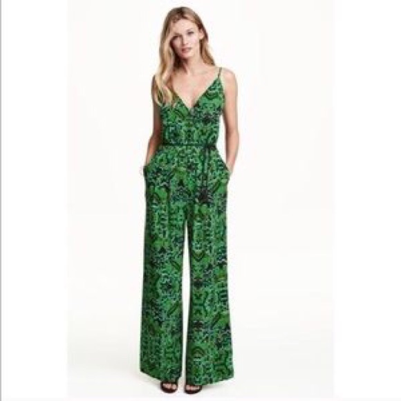 h&m green satin jumpsuit