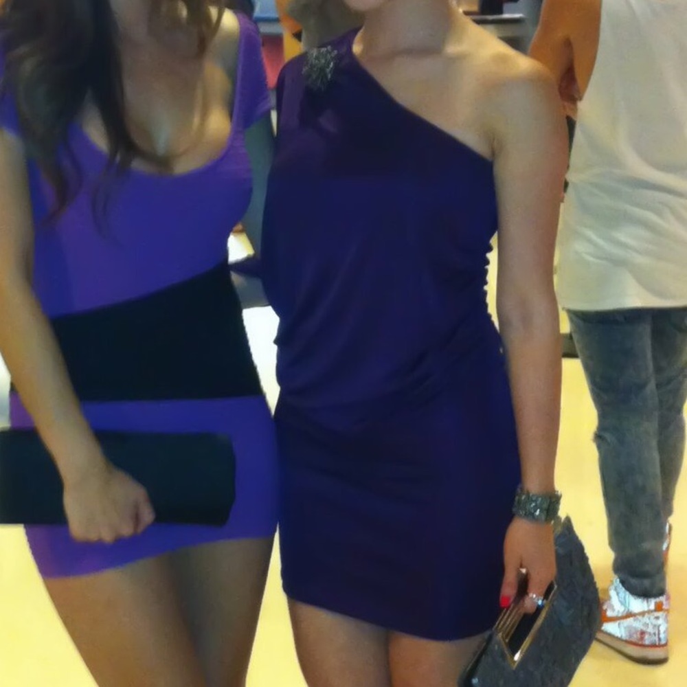 Silky purple one off shoulder dress