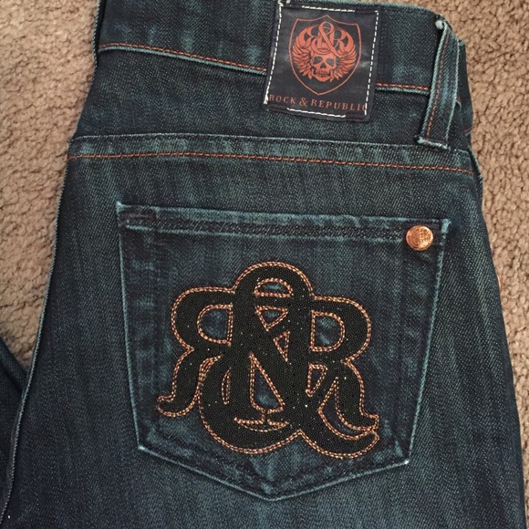 Rock & Republic jeans, w/ black crystals on pocket