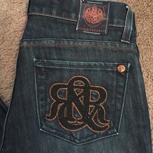 Rock & Republic jeans, w/ black crystals on pocket