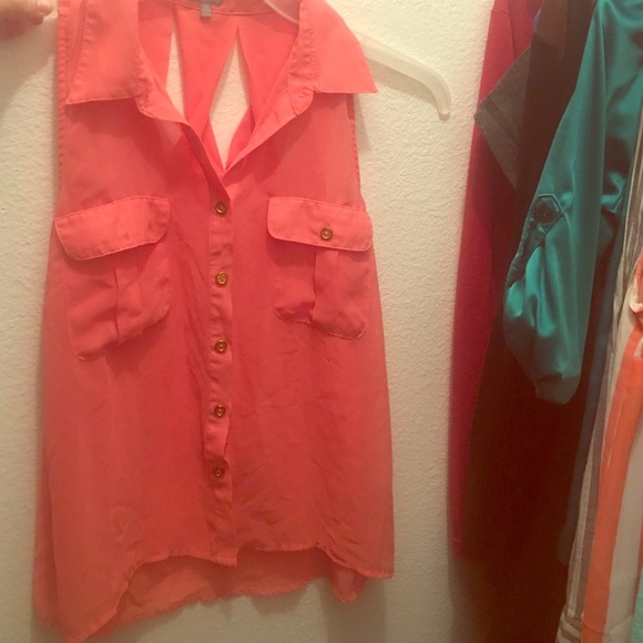 Coral pink button up shirt