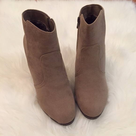 Taupe Suede Heeled Ankle Boots - Picture 2 of 4