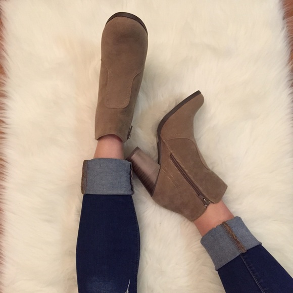 Taupe Suede Heeled Ankle Boots - Picture 3 of 4