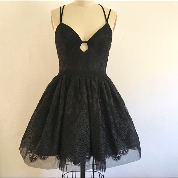 Bebe Size 8 Strappy Black Lace Tulle Dress