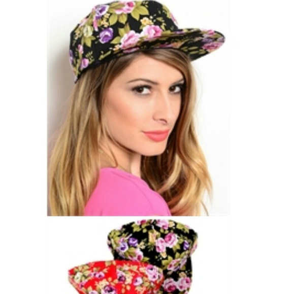Floral Adjustable Hats (Black Red Tan) - Picture 1 of 3