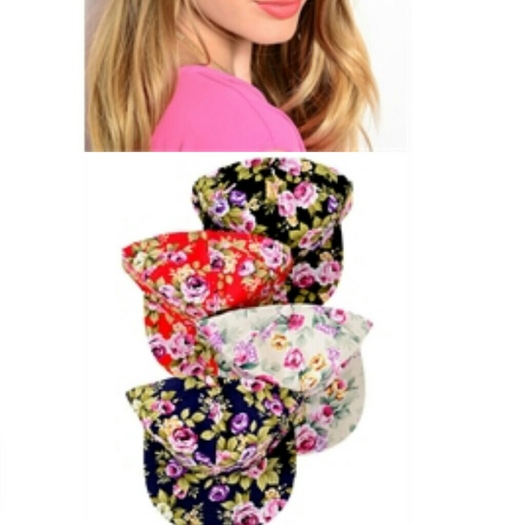 Floral Adjustable Hats (Black Red Tan) - Picture 2 of 3