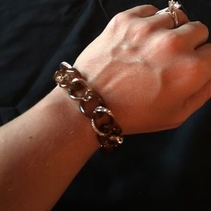 💋Brown & silver statement bracelet W/ rhinestones