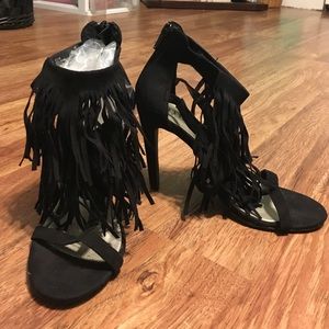 Black fringe heels