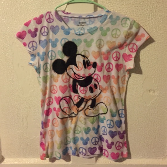 SOLD- Disney Rainbow Peace Mickey Mouse Tee Shirt - Picture 1 of 4