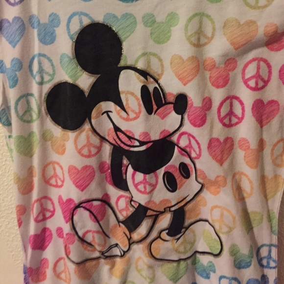 SOLD- Disney Rainbow Peace Mickey Mouse Tee Shirt - Picture 2 of 4