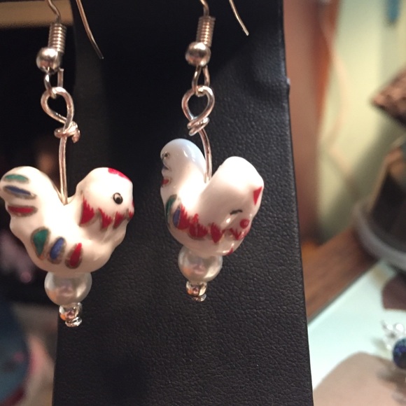 Painted rooster earrings