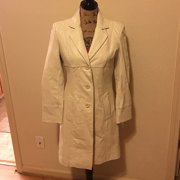 Cream Leather Jacket- mid length