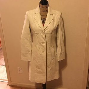 Cream Leather Jacket- mid length