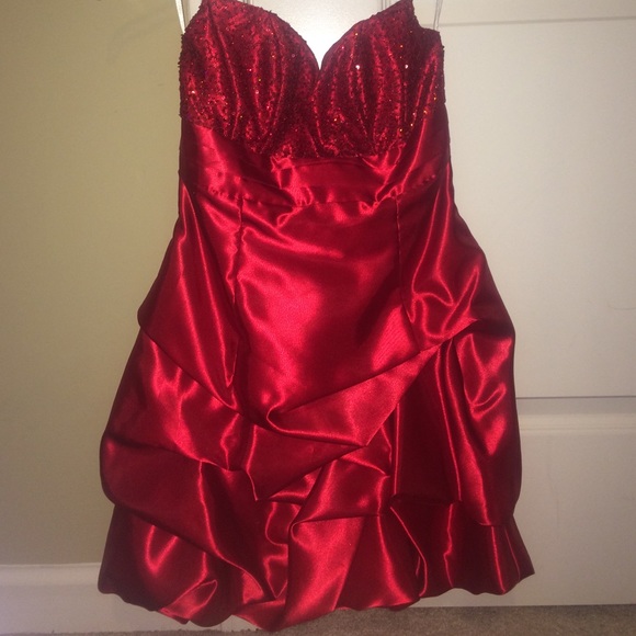 Red Sequin and Ruffle Gown