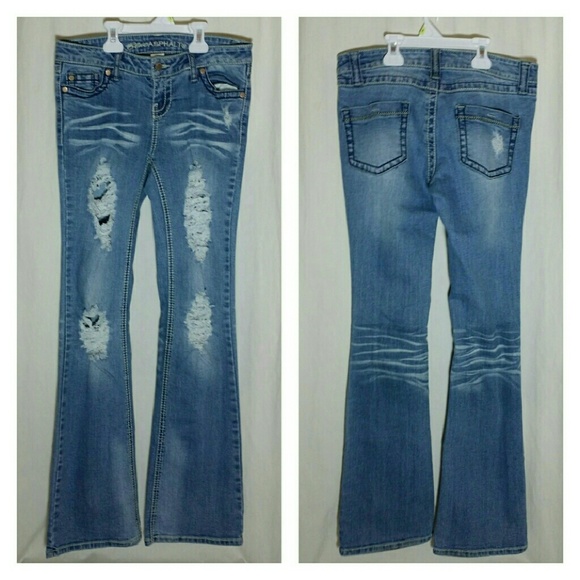 Blue Asphalt Distressed Bootcut Ripped Denim Jeans