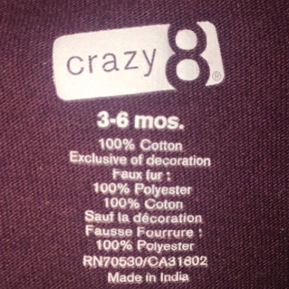 Crazy 8 Maroon Fuzzy Fox T Shirt 3-6 Months - Picture 3 of 3