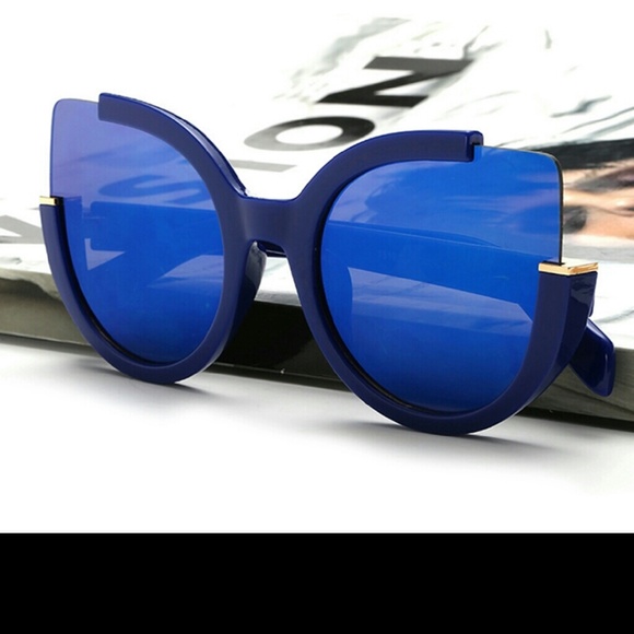 Cat Eye Blue on Blue Sunglasses - Picture 1 of 2
