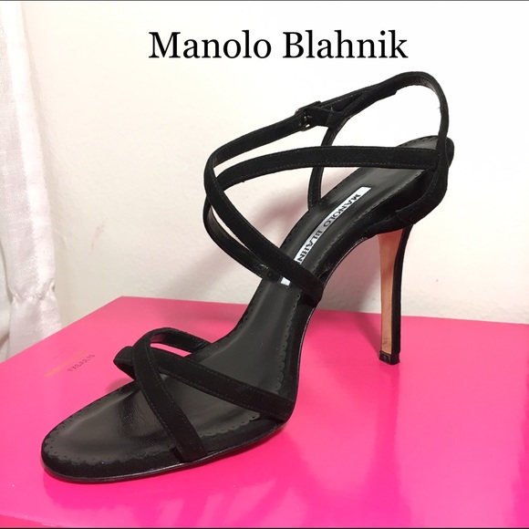Manolo Black Strappy Suede Sandal Heels