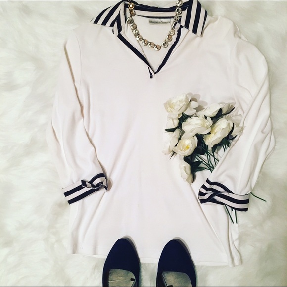 Tops - Black and White Striped Collar Top