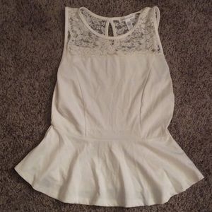 White Lace Peplum Flare Sleeveless Top - Large