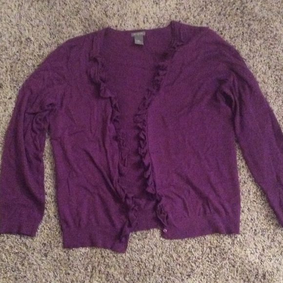 Purple Ann Taylor Ruffle Cardigan - Medium