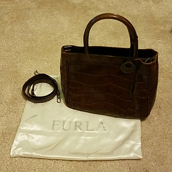 Furla brown crocodile leather bag