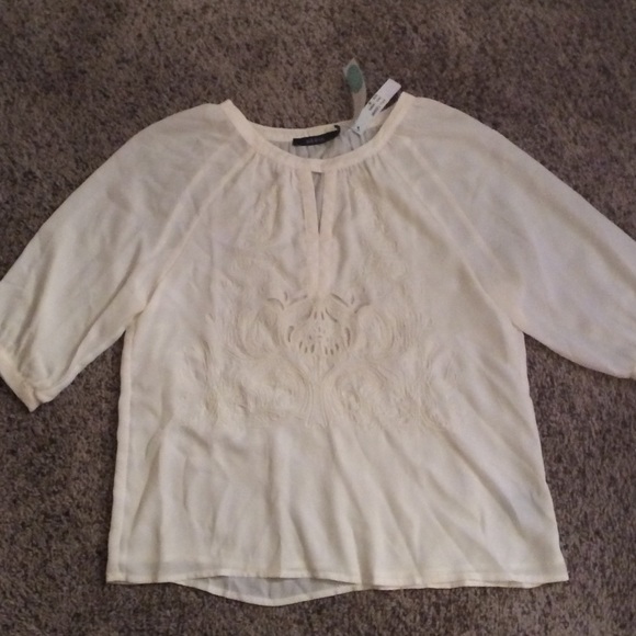Ivory Sheer Blouse with Lace Design - Medium