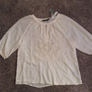 Ivory Sheer Blouse with Lace Design - Medium