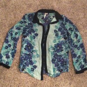 Blue & Green Floral Blouse by Lauren Conrad - Med