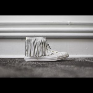 Converse high top: white leather fringe