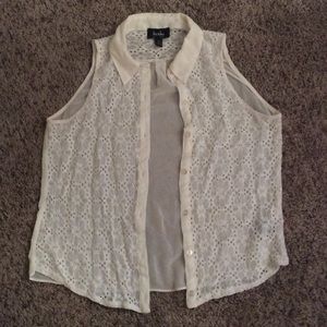 White Floral Lace Sleeveless Blouse