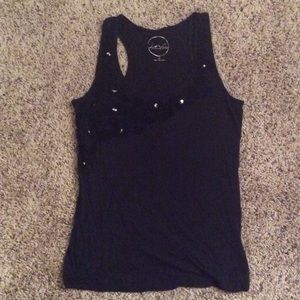 Black racerback Tank top w/ Black flowers -Medium
