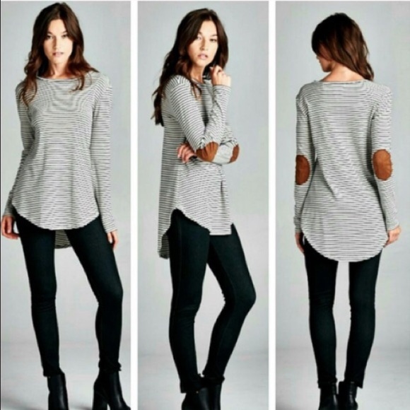 4TH RESTOCK! Striped Top with Suede Elbow Patches - Picture 2 of 2