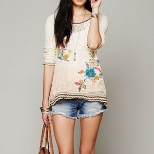 Free People Embroidered Hooded Pullover