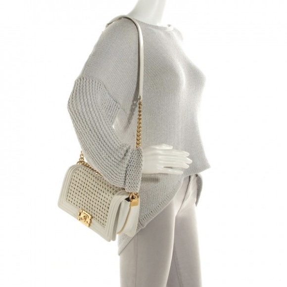 💢SOLD💢CHANEL Braided Sheepskin Medium Boy, White - Picture 8 of 8